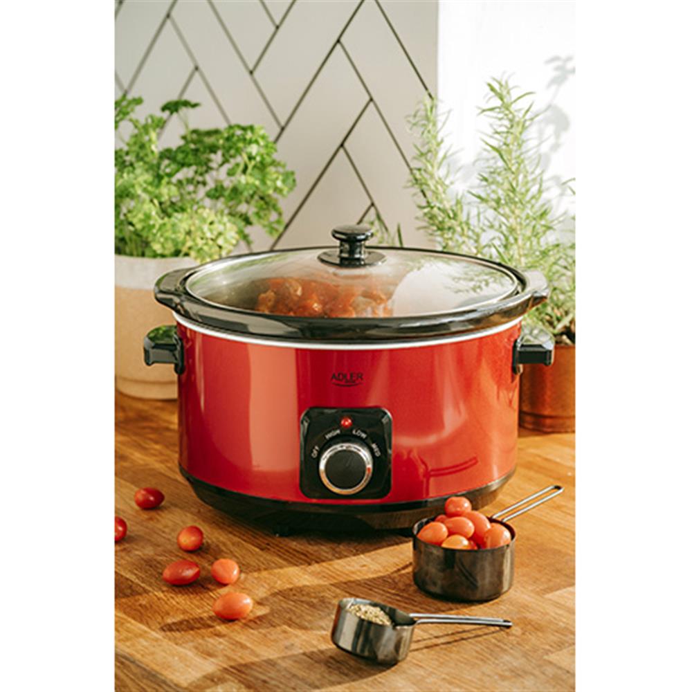 Adler AD 6413r Langsamkocher 5,8L 290W Rot Schongarer Multikocher Gartopf Slowcooker