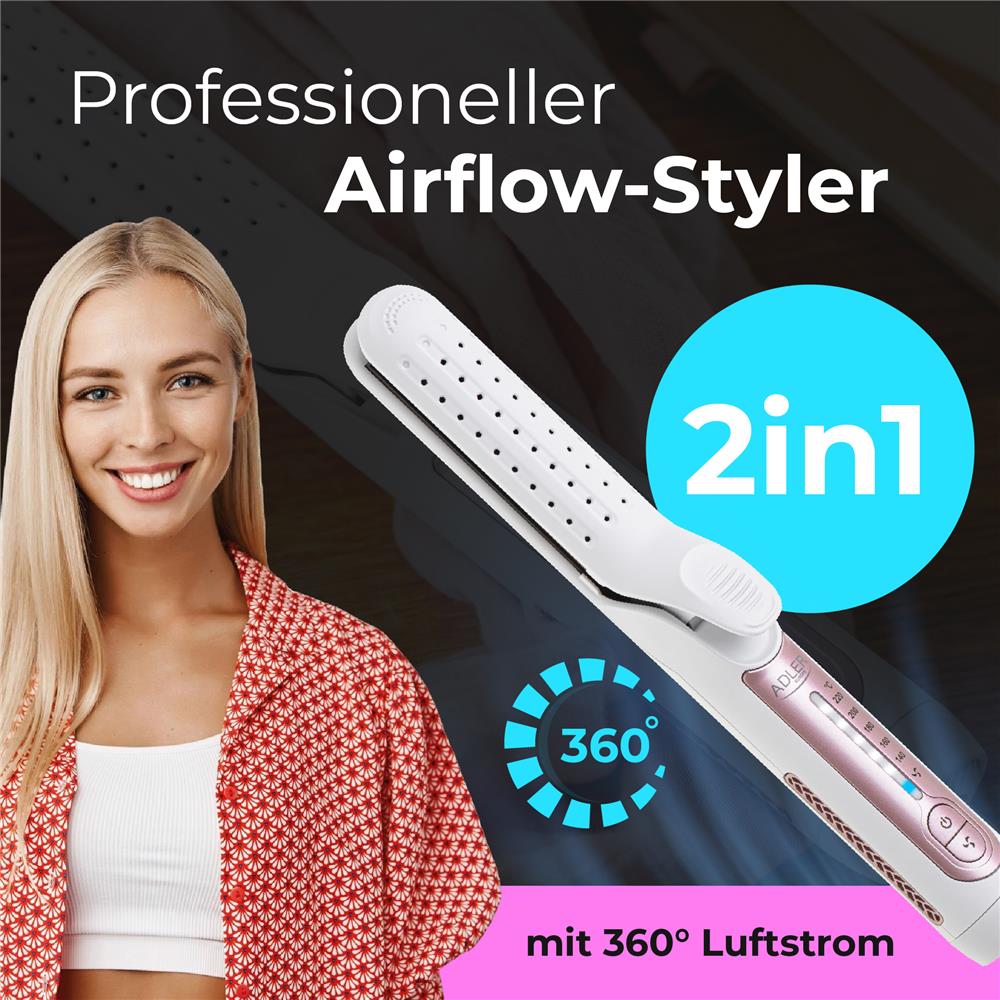 Adler AD 2326 Professioneller Haarglätter weiß/rosa – 2-in-1 Stylinggerät