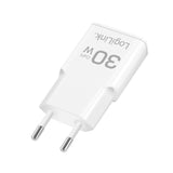 LogiLink USB-C Steckdosenadapter, 30 W, GaN, Power Delivery, Weiß