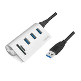 LogiLink USB 3.0 3-Port Hub mit Kartenleser und Aluminiumgehäuse Silber