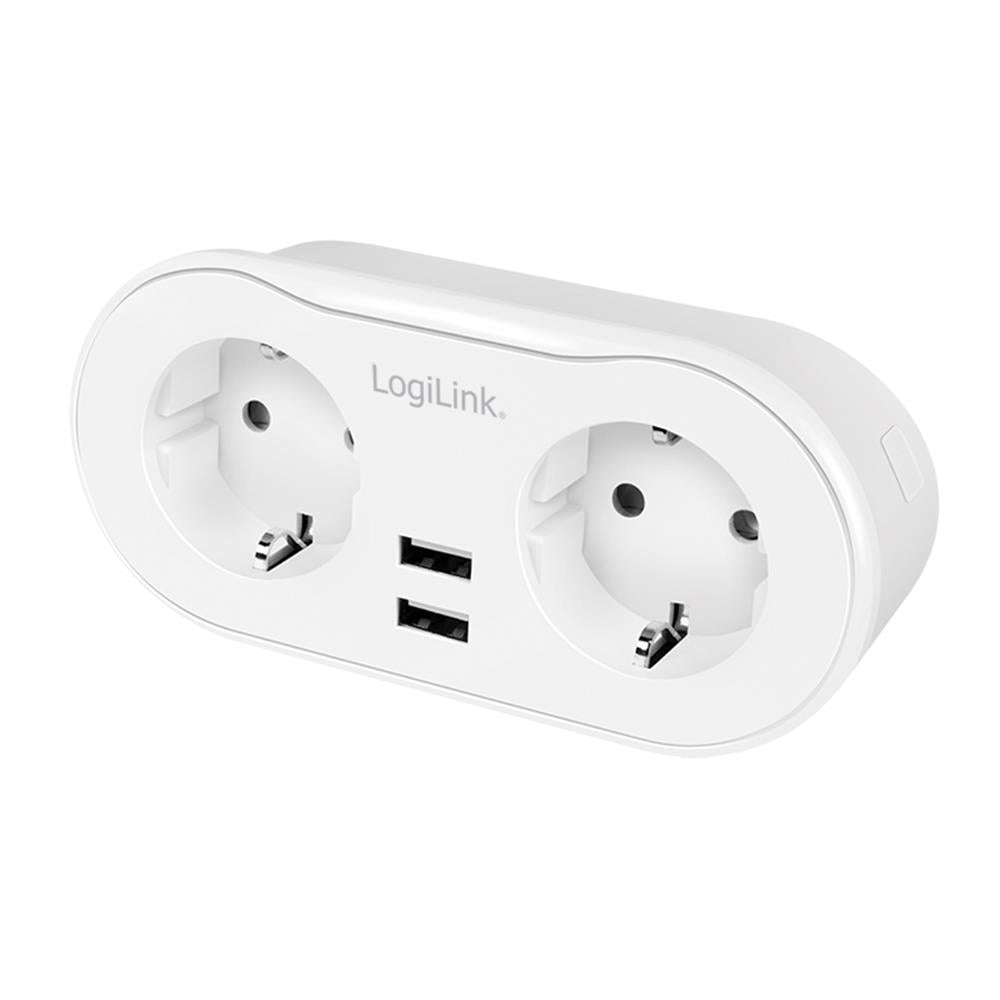 LogiLink Wi-Fi Smart Plug Stromstecker 2-fach mit Schutzkontaktbuchse und 2x USB, Tuya kompatibel