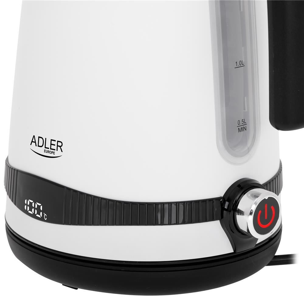 Adler AD 1295w Wasserkocher in Weiß, 1,7 Liter, 2200 Watt, mit LCD-Anzeige und Temperaturregelung