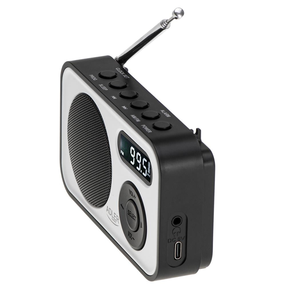 Adler AD 1906 PLL AM/FM Digitalradio modernes Radio USB C Batterie weiß schwarz