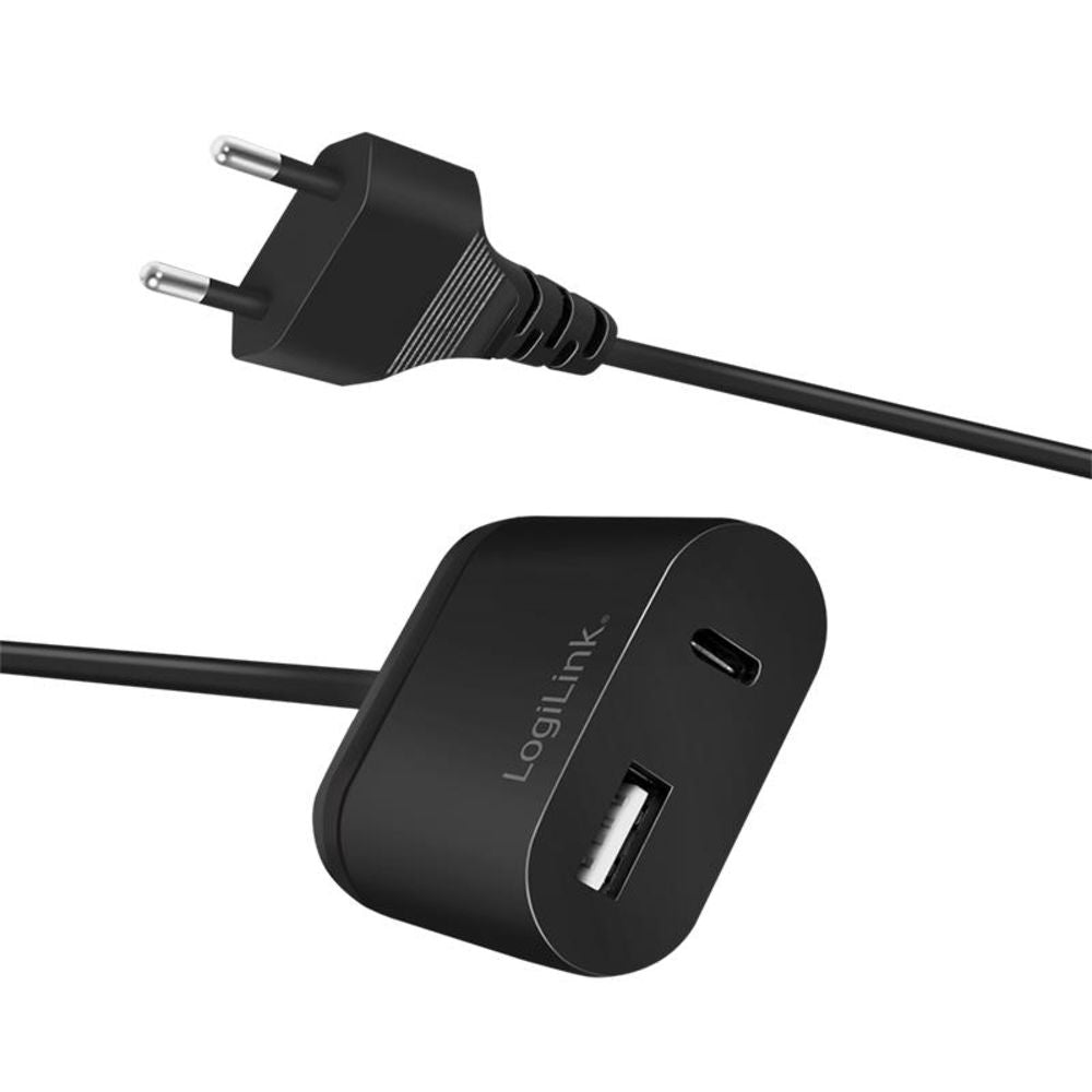 LogiLink USB-Stromadapter mit 1,5m Festkabel 1x USB-A-Buchse 1x USB-C-Buchse 12 W Schwarz