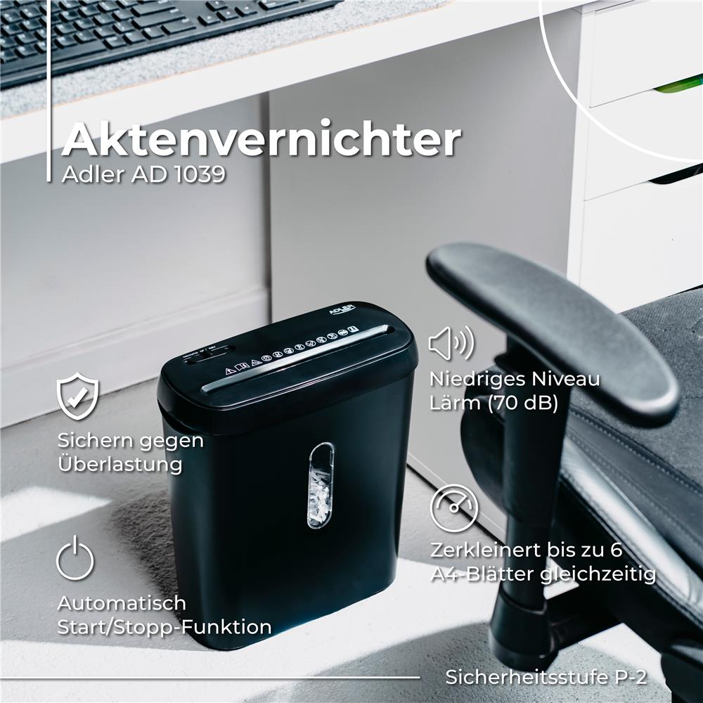 Adler AD 1039 Aktenvernichter – Kompakt, zuverlässig & sicher für Büro und Zuhause