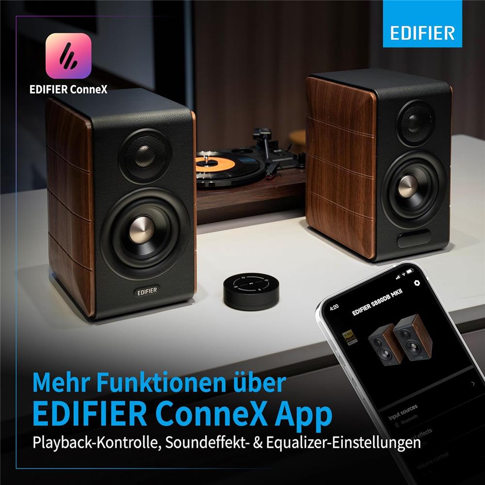 Edifier S880DB MKII – Hi‑Res Wireless 2.0 Lautsprecher, 88W, Walnuss