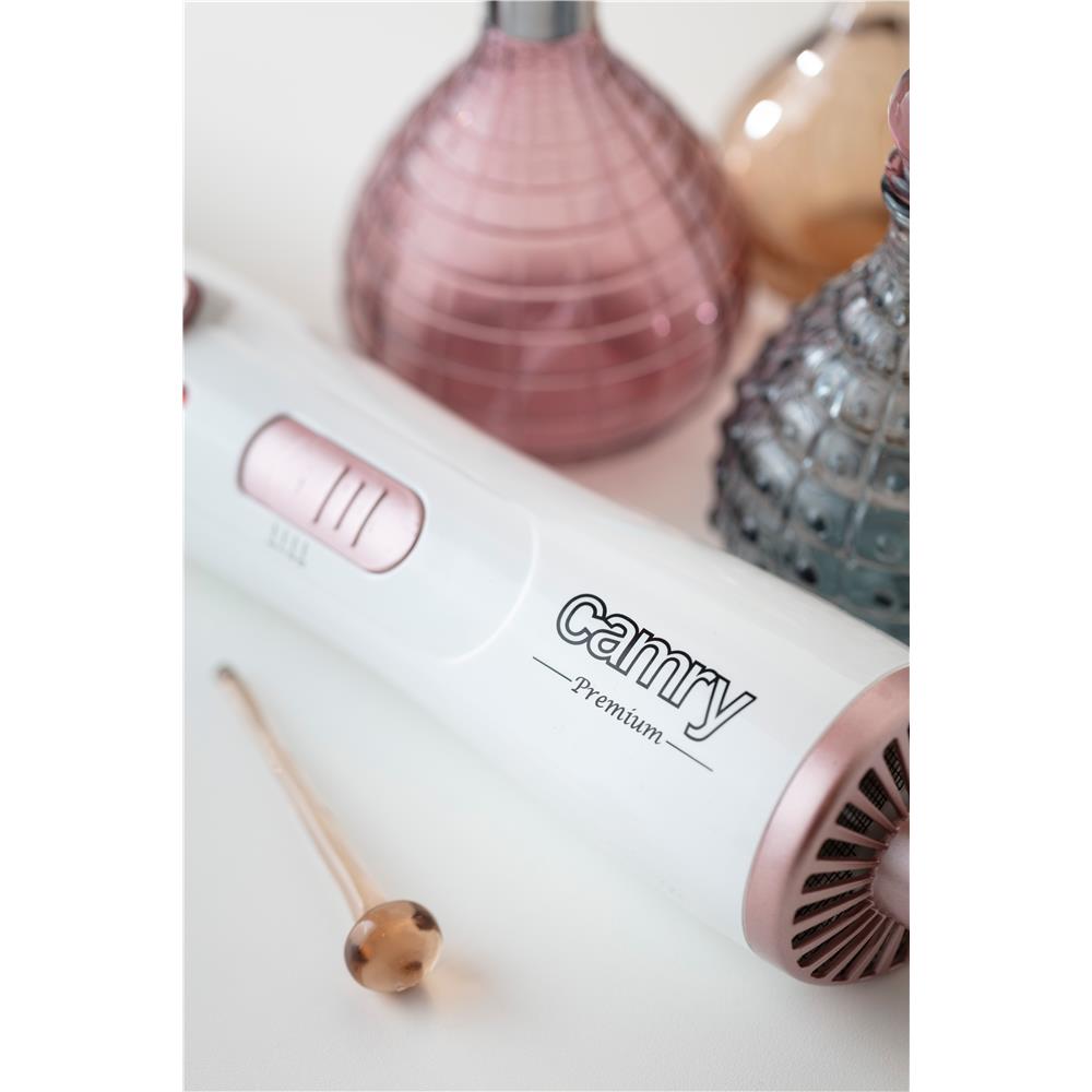Camry CR 2021 Warmluft-Lockenbürste 1000 W Weiß Rosa 3 Heizstufen Lockenstabtrockner Rundbürste