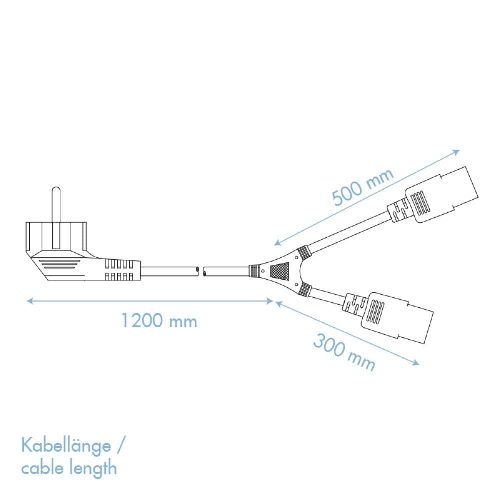 LogiLink Y-Netzkabel Stecker 90° auf 2x Kaltgerätebuchse IEC C13 1,50m