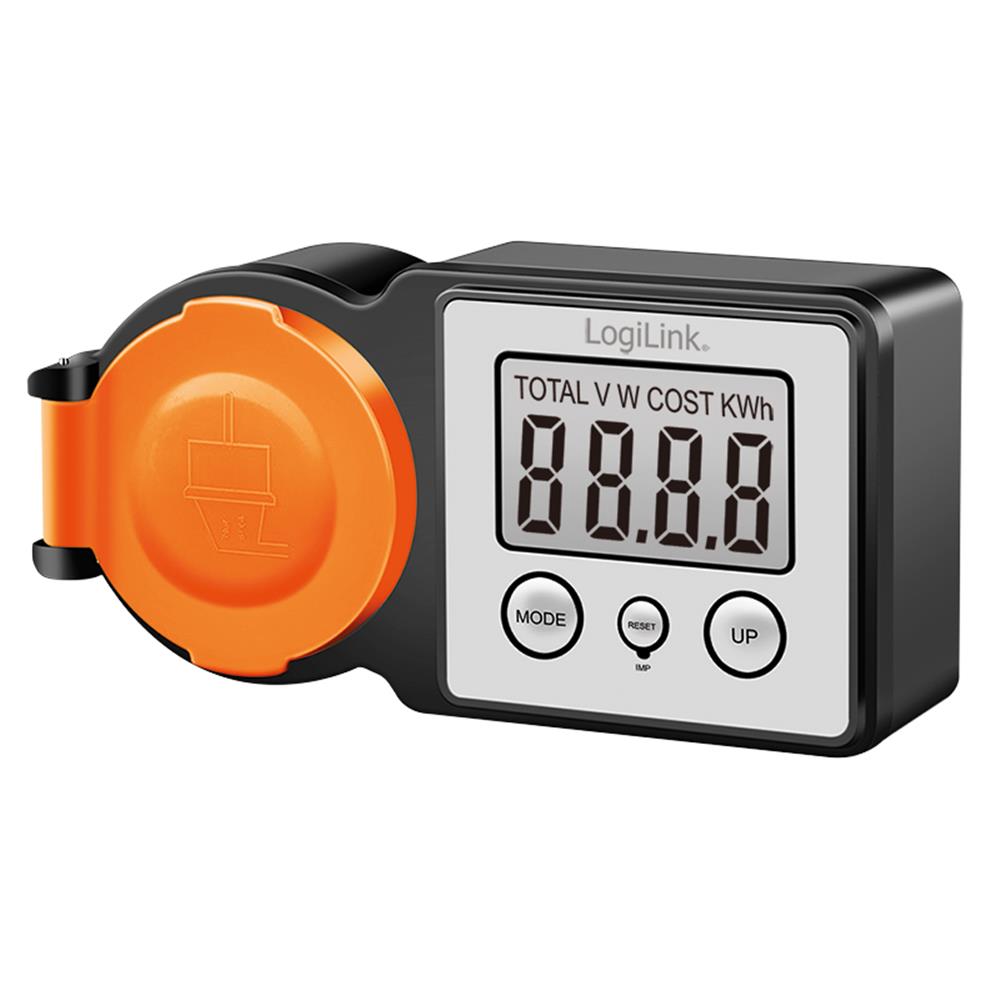 LogiLink Außensteckdose mit Energiekostenmesser & LCD – Stromverbrauch im Garten überwachen