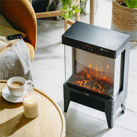 Adler AD 7755 Elektrokamin Schwarz mit 3D Flamme einstellbare Temperatur