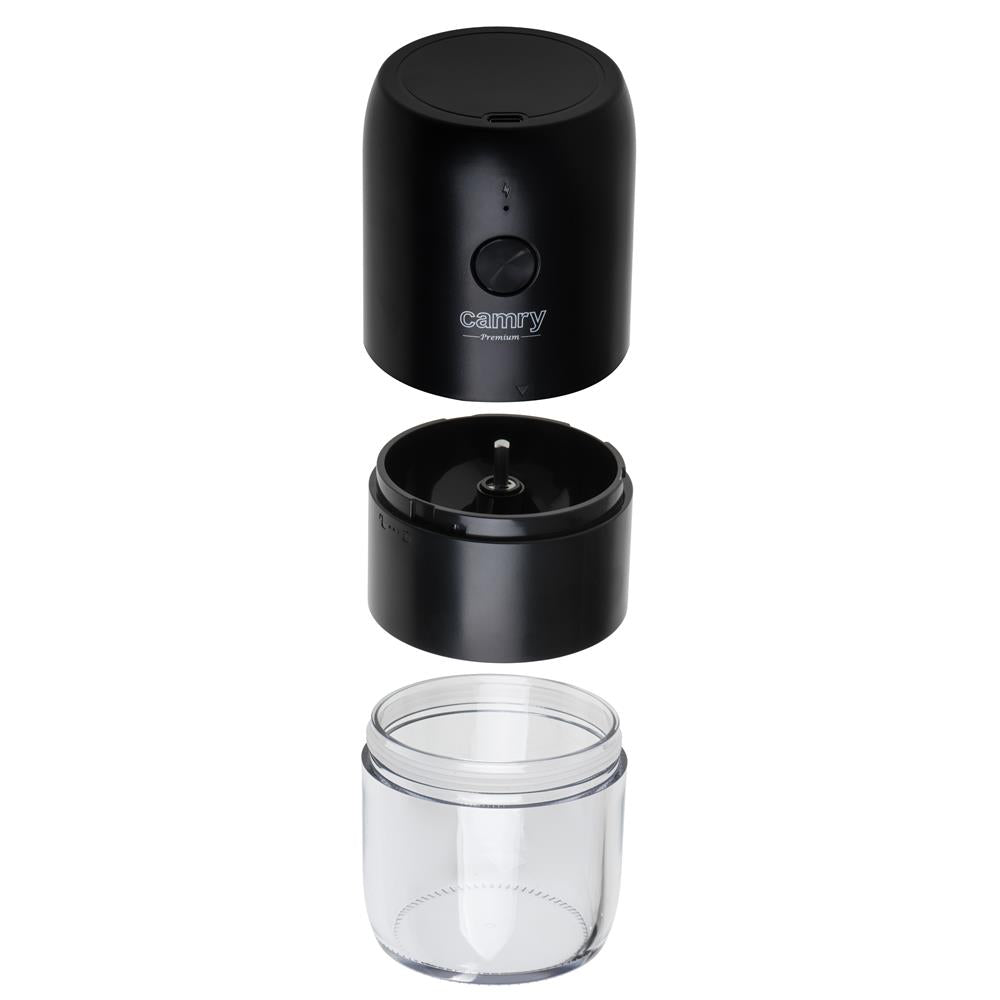Camry CR 4302 kabellose elektrische USB-Kaffeemühle mit Keramikfräser, Akku, schwarz