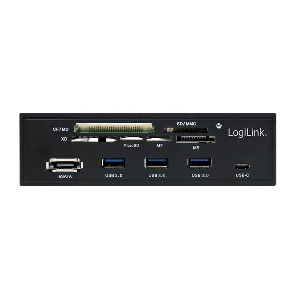 LogiLink USB HUB 3.0 schwarz 5,25" Multifunktions-Panel 6-fach Kartenleser eSATA