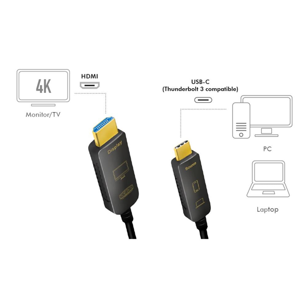 LogiLink USB 3.2 Gen2 Type-C Kabel, C/M zu HDMI/M, 4K/60 Hz, AOC, schwarz, 15m