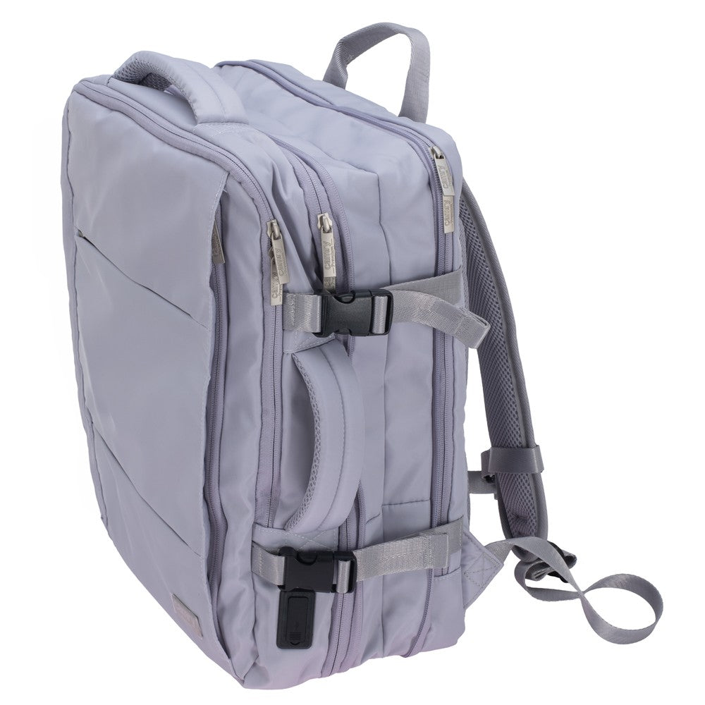 Camry CR 6881lp Reiserucksack 24L erweiterbar, Handgepäck Rucksack mit Laptopfach bis 15,6 Zoll, Business Backpack mit RFID-Fach, USB-Anschluss, Trolleykompatibel helllila