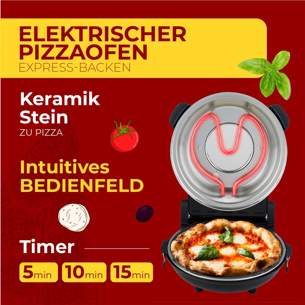 Adler AD 6314 Elektrischer Pizzaofen mit Sichtfenster Pizza Ofen schwarz