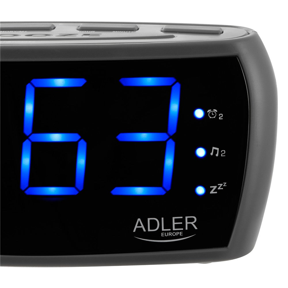 Adler AD 1121 S Radiowecker LED Display 22,2 cm AM FM Wecker, Dual Alarm, Snooze Netzbetrieb, Schwarz