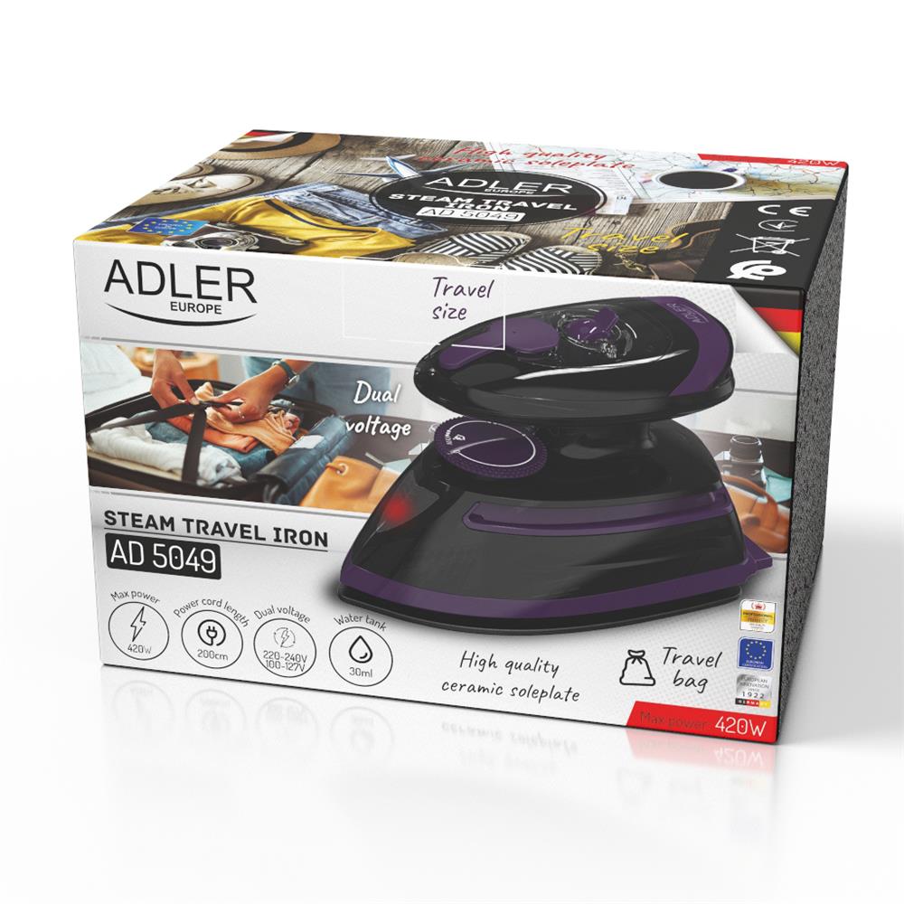 Adler AD 5049 Reise- und Dampfbügeleisen Schwarz Trockenbügeln genaue Temperaturkontrolle kompakt