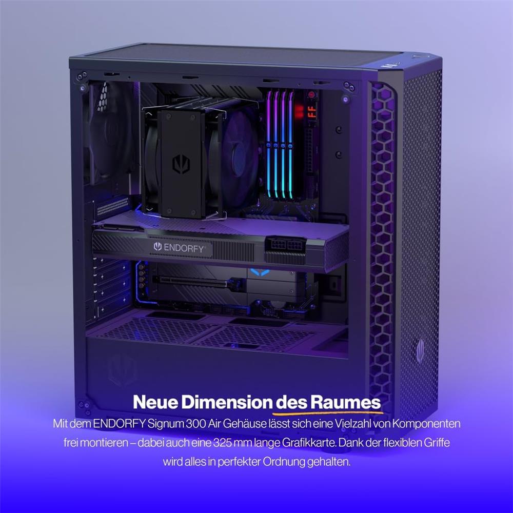 ENDORFY Signum 300 Air, ATX PC-Gehäuse, inkl. 4x 120mm PWM-Lüfter, Mesh-Frontplatte, Seitenteil aus gehärtetem Glas | EY2A005