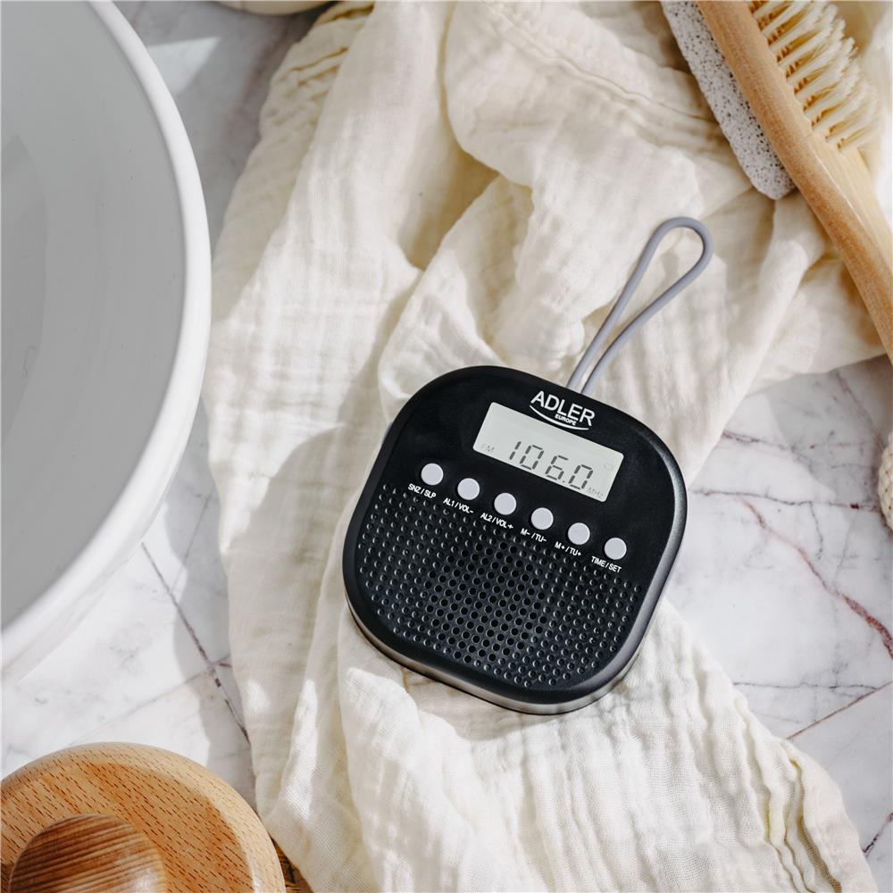 Adler AD 1912 Wasserdichtes Universalradio Batteriebetrieben Radiowecker Snooze Funktion schwarz