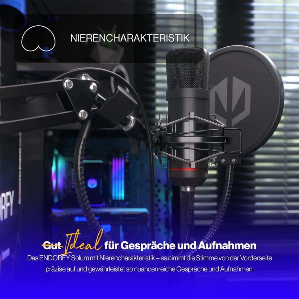 ENDORFY Solum USB Mikrofon Schwarz mit Anti Shock Montage und Gelenkarm