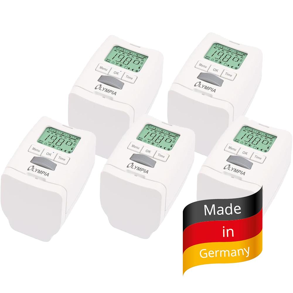 Olympia HT 430‑22 Heizkörperthermostat – Energiespar-Thermostat programmierbar (5er Set)