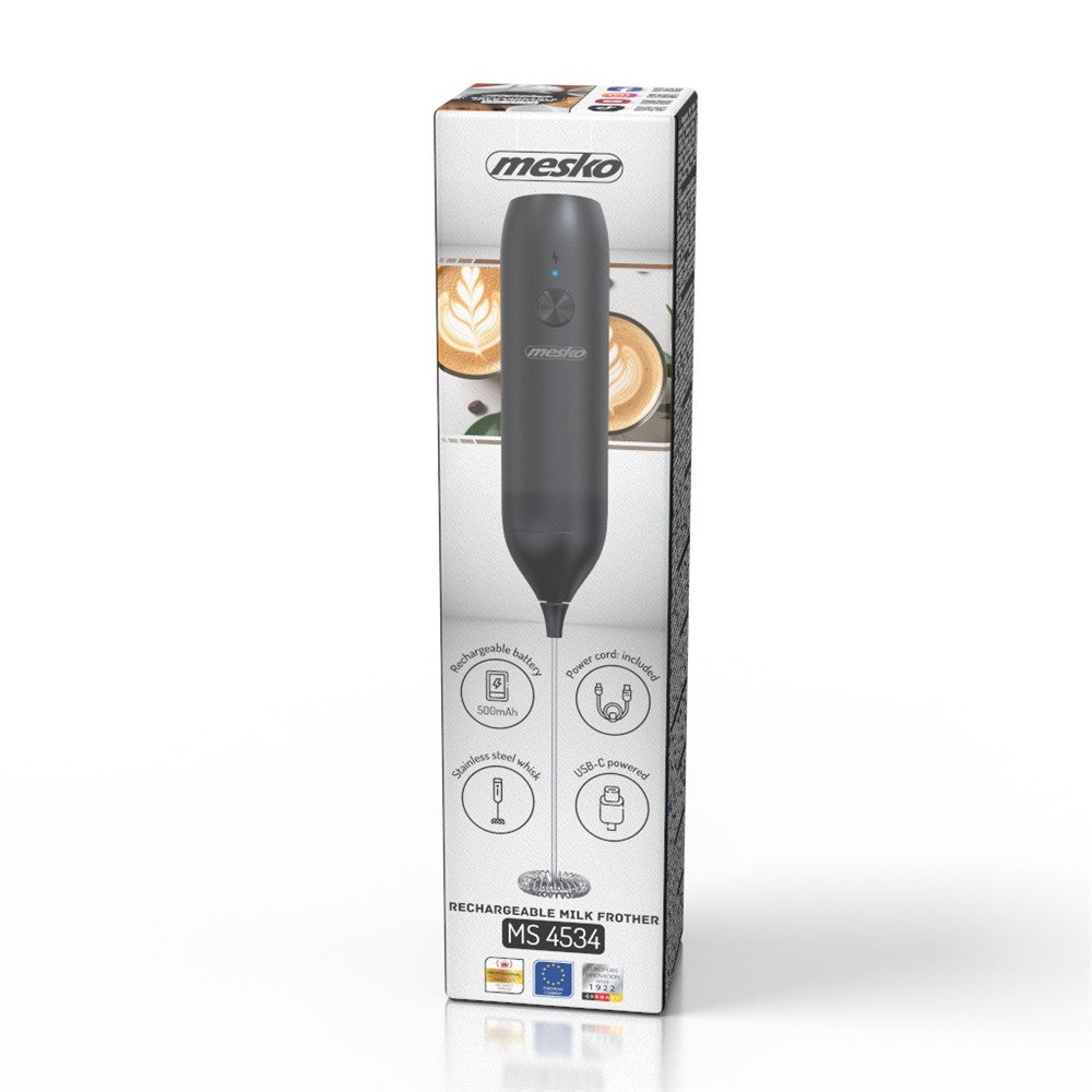 MS 4534 Elektrischer Milchaufschäumer, wiederaufladbar, Edelstahl-Quirl, USB-C, kompakt & leicht