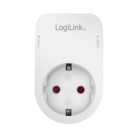 LogiLink Steckdosenadapter mit Schutzkontaktbuchse, USB-A, USB-C und Ablegehalterung