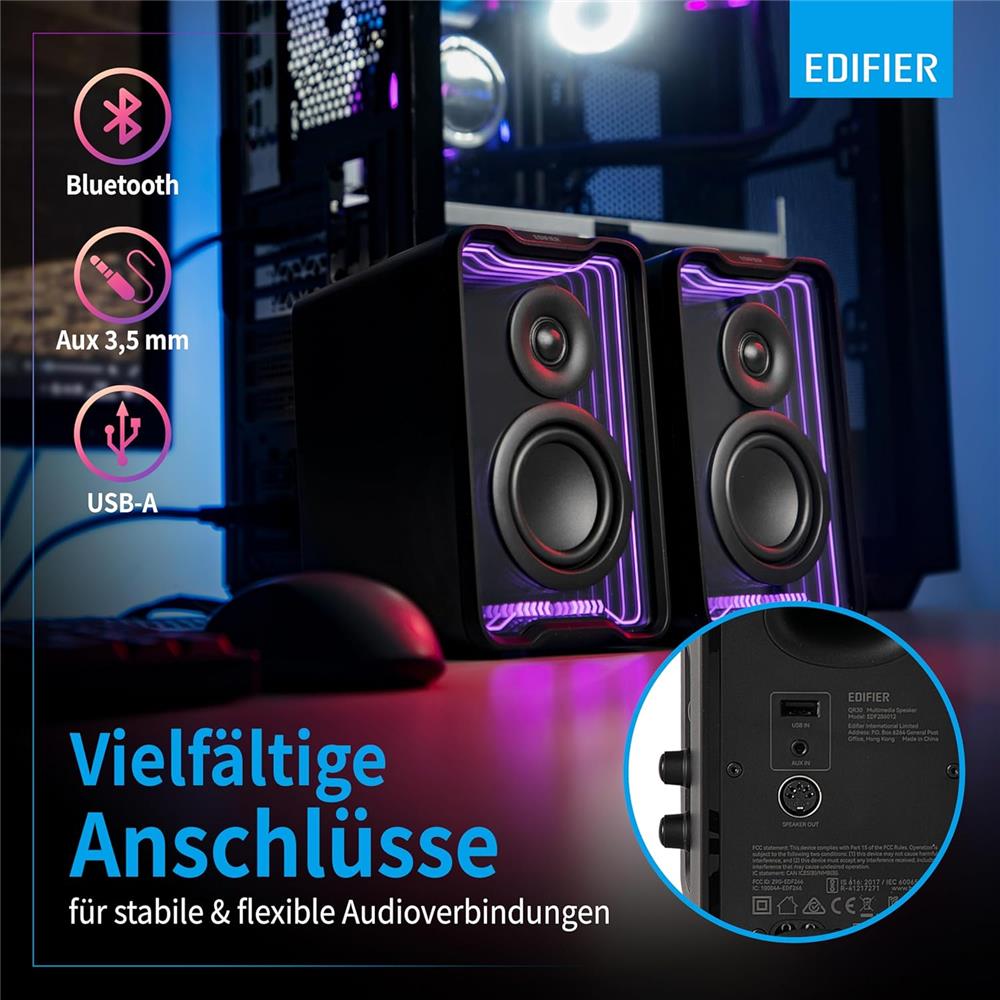 Edifier QR30 Schwarz – Aktiver 30W Desktop-Lautsprecher mit Bluetooth 5.4 & RGB