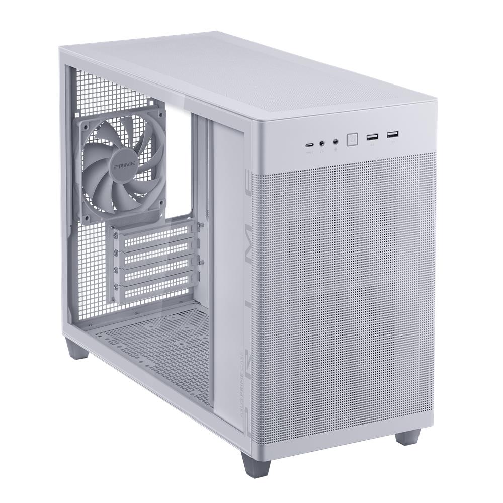 ASUS Prime AP201 Tempered Glass MicroATX Gehäuse Weiß, unterstützt 360-mm-Kühler, ATX-Netzteile