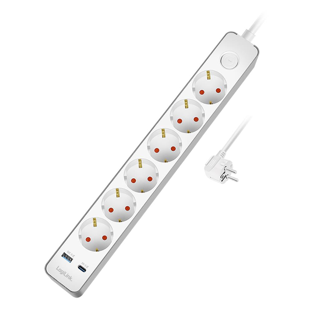 LogiLink Steckdosenleiste 6-fach mit USB-A & USB-C Schnellladefunktion ...