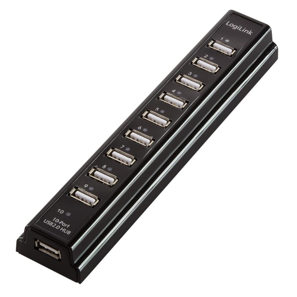 LogiLink USB 2.0 Hub 10-Port mit Netzteil aktiv schwarz