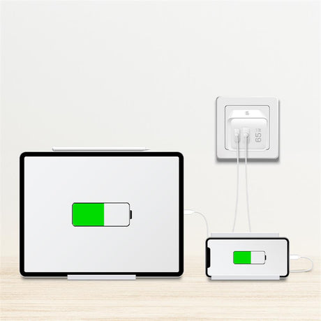 LogiLink Dual-USB Steckdosenadapter, 65 W, GaN, 1x USB-C PD, 1x USB-A QC, Weiß