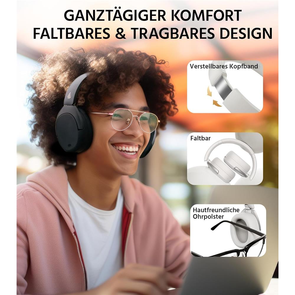 Edifier W830NB – Kabellose Over-Ear Kopfhörer mit aktiver Geräuschunterdrückung, Schwarz