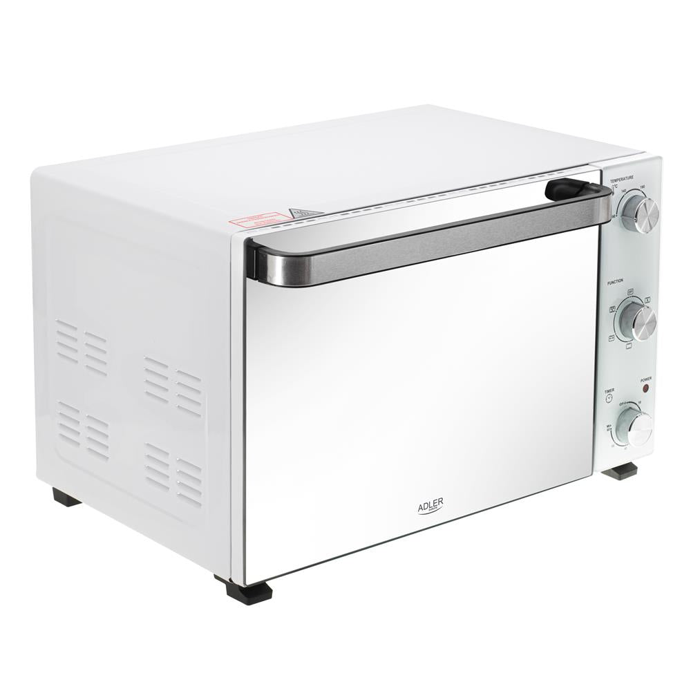 Adler AD 6027 Elektrobackofen 48L Mini Backofen Umluft Timer Drehspieß weiß
