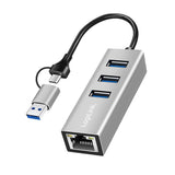 LogiLink USB 3.2 Gen1 Hub mit RJ45, 3x USB-A, 2-in-1 Kabel, Silber