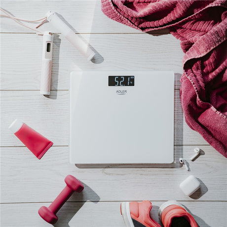 Adler AD 8194W Personenwaage Digital bis 180 kg, USB-C Akku Waage mit LCD Display, 100 g Genauigkeit, Glaswaage für Bad & Körpergewicht, Weiß