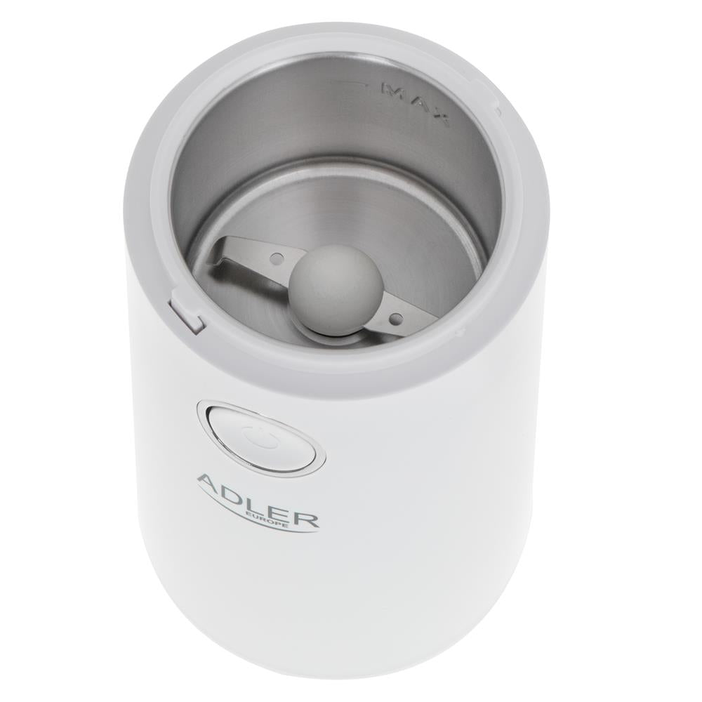 Adler AD 4446ws Elektrische Kaffeemühle Weiß-Silber aus Edelstahl 150 W Gewürzmühle Chilimühle