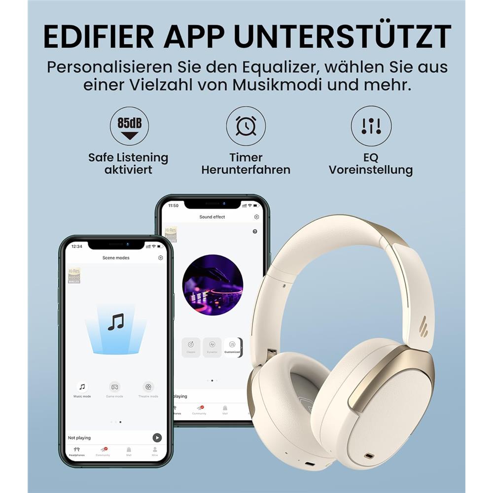 Edifier WH950NB – Premium Kabellose Over-Ear Kopfhörer mit aktiver Geräuschunterdrückung, Elfenbeinfarben