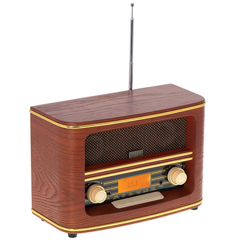 Adler AD 1187 Retro Radio mit Bluetooth Holz Optik USB AUX Anschluss Stereo Wecker Uhrzeit LCD Anzeige