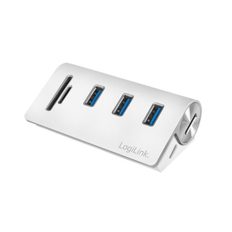 LogiLink USB 3.0 3-Port Hub mit Kartenleser und Aluminiumgehäuse Silber