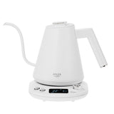 Adler AD 1349 Schwanenhals-Wasserkocher 1 L, elektrischer Schwanenhalskessel mit LED-Display, Temperaturregelung 40-100 °C, Warmhaltefunktion, 360° Basis, Weiß/Silber