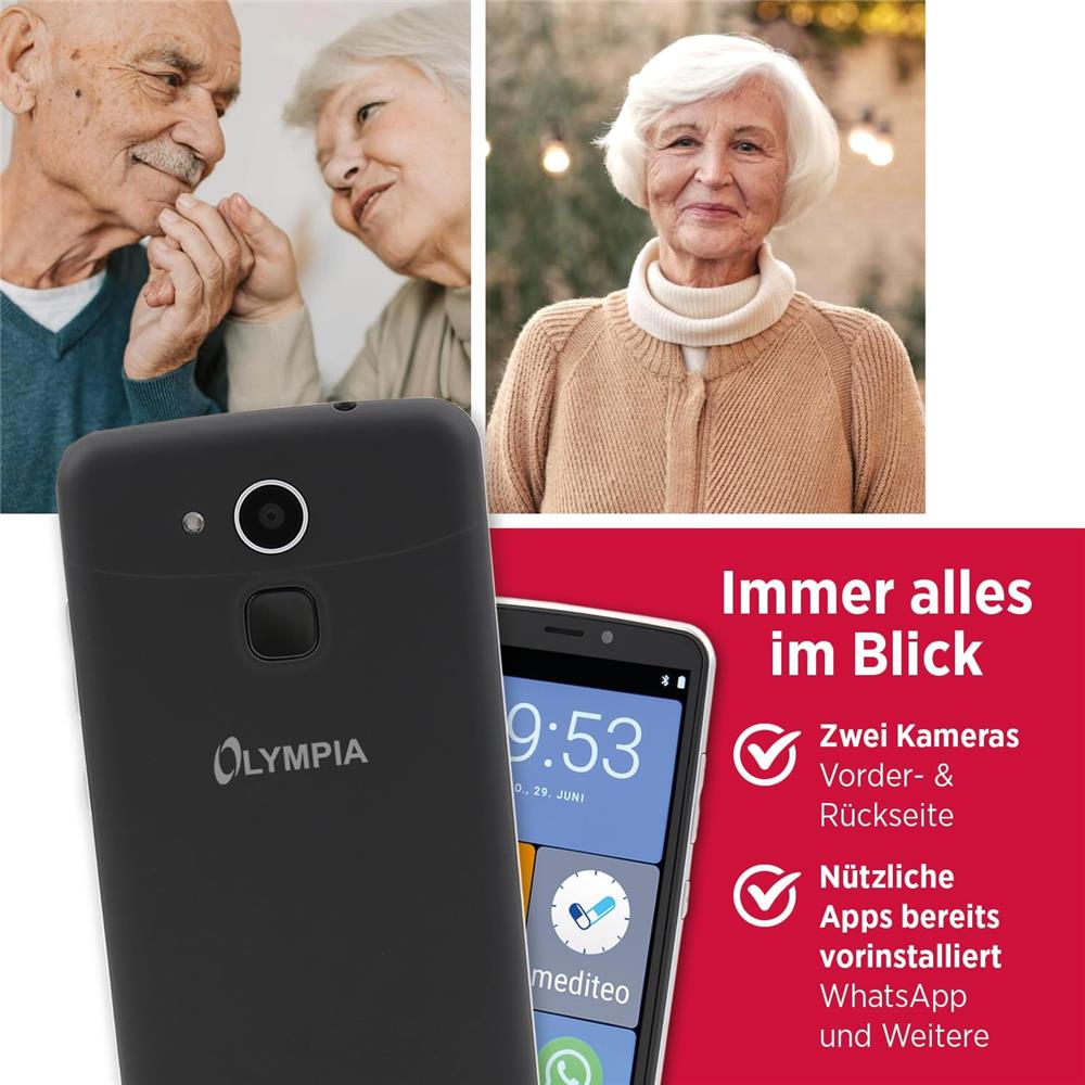 Olympia NEO+ schwarz Seniorenhandy Smartphone großem Display Notruftaste Whatsapp Android 15 4G LTE