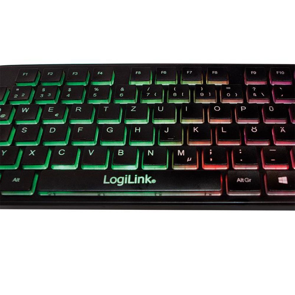 LogiLink Beleuchtete Tastatur LED RGB USB 1.1 QWERTZ-Layout Plug & Play