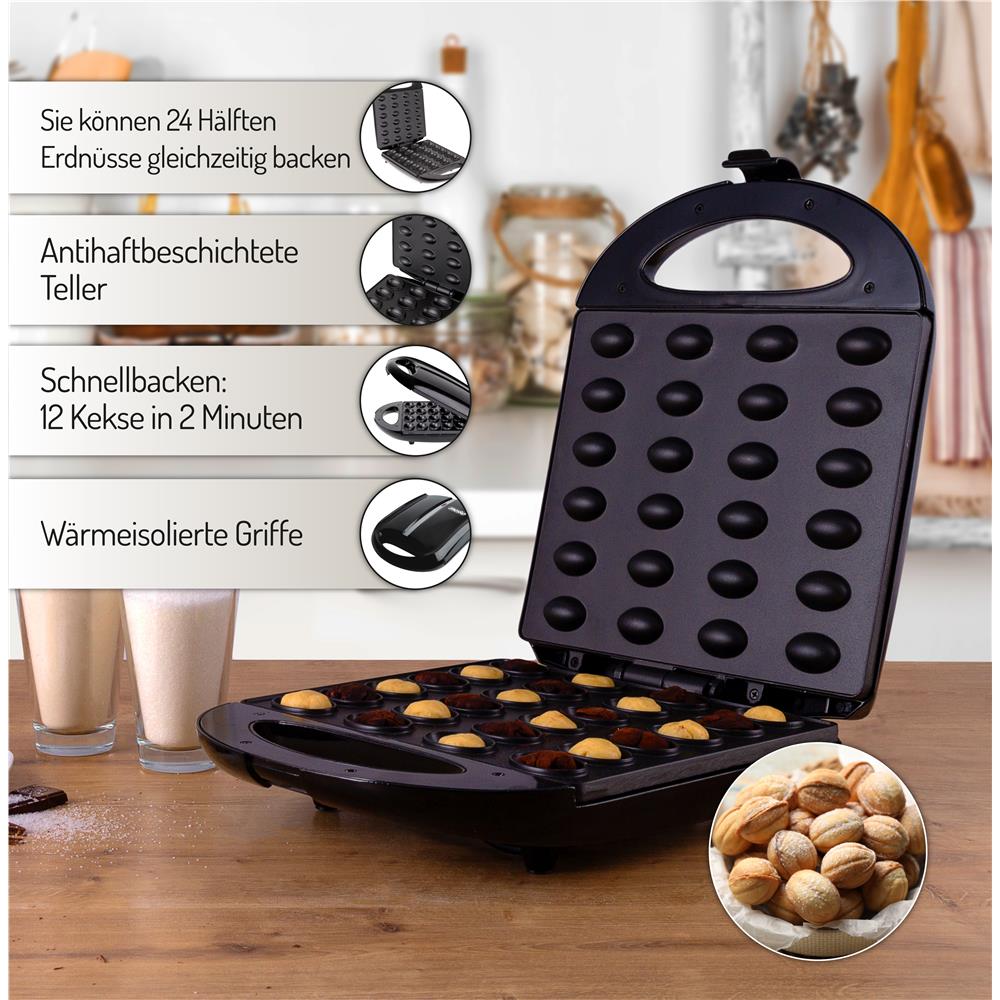 Mesko MS 3041 Nuss / Keks-Maker-Waffeleisen XL 24 Stück Nussbäcker Nuss-Maker Oreschki Zaubernüsse