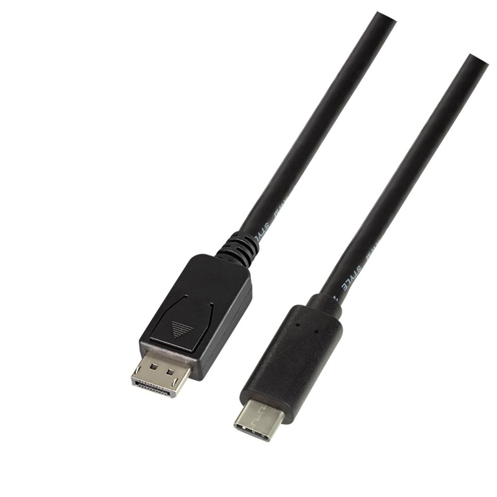 LogiLink USB 3.2 Gen1 Type-C Kabel, C/M zu DP/M, 4K/120 Hz, schwarz, 3 m