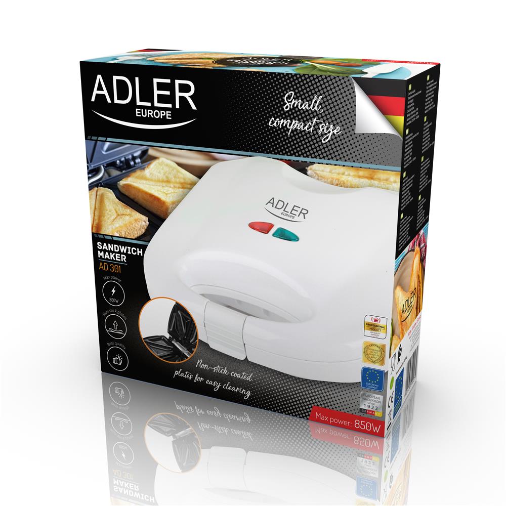 Adler AD 301 Sandwichmaker Sandwich-Toaster 750 Watt Weiß