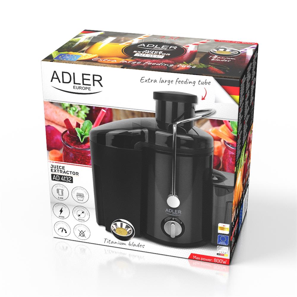 Adler AD 4132 Entsafter 800 W Titanklingen 0,45 l Anti Tropf System schwarz