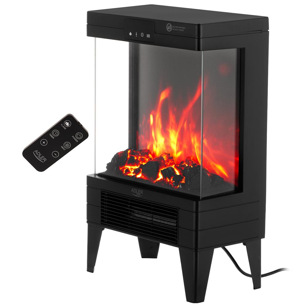Adler AD 7755 Elektrokamin Schwarz mit 3D Flamme einstellbare Temperatur