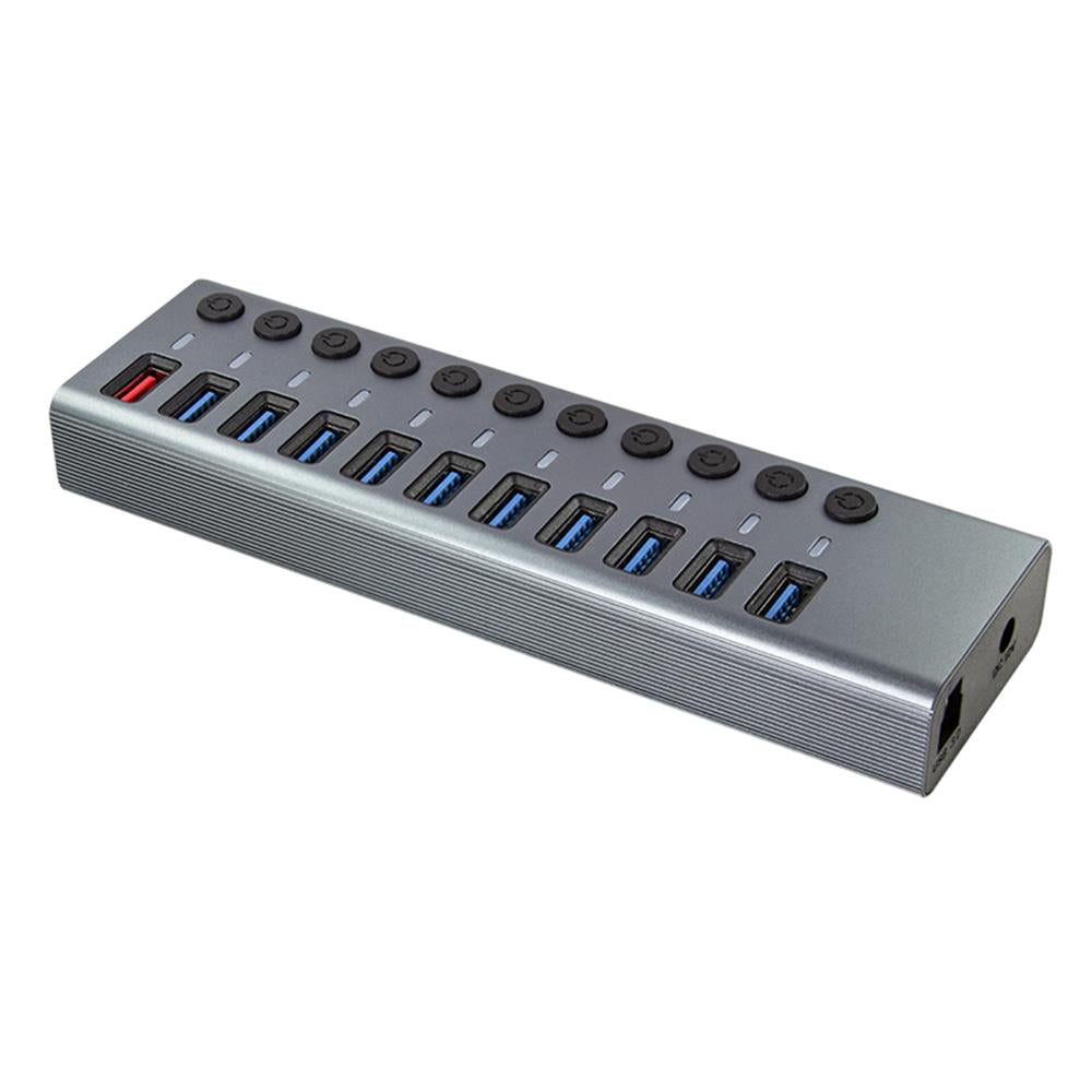 LogiLink USB 3.2 Gen 1 Hub, 10 Ports + 1x Schnell-Ladeport, Ein/Aus-Schalter