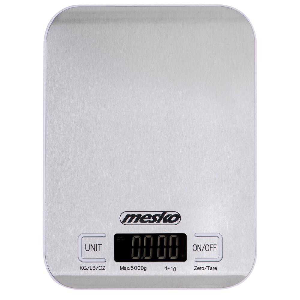 Mesko MS 3169 digitale Küchenwaage mit Tara-Funktion, 5 kg Kapazität, silber/weiß
